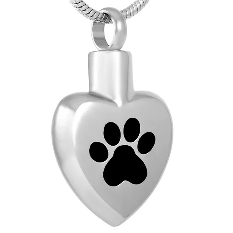 Dog Paw Print on Stainless Steel Heart Urn Necklace