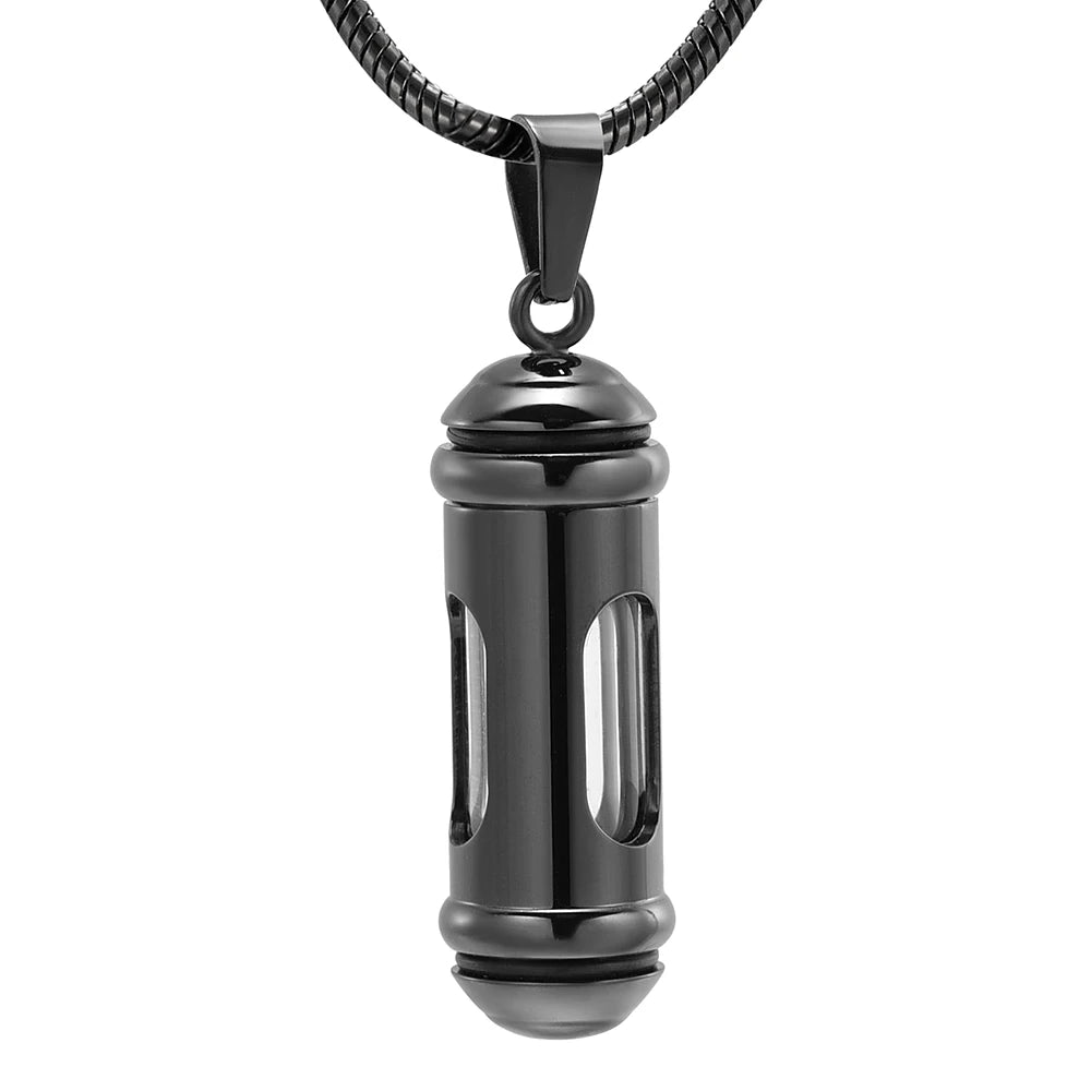 Glass & Steel Window Cylinder Urn Necklace