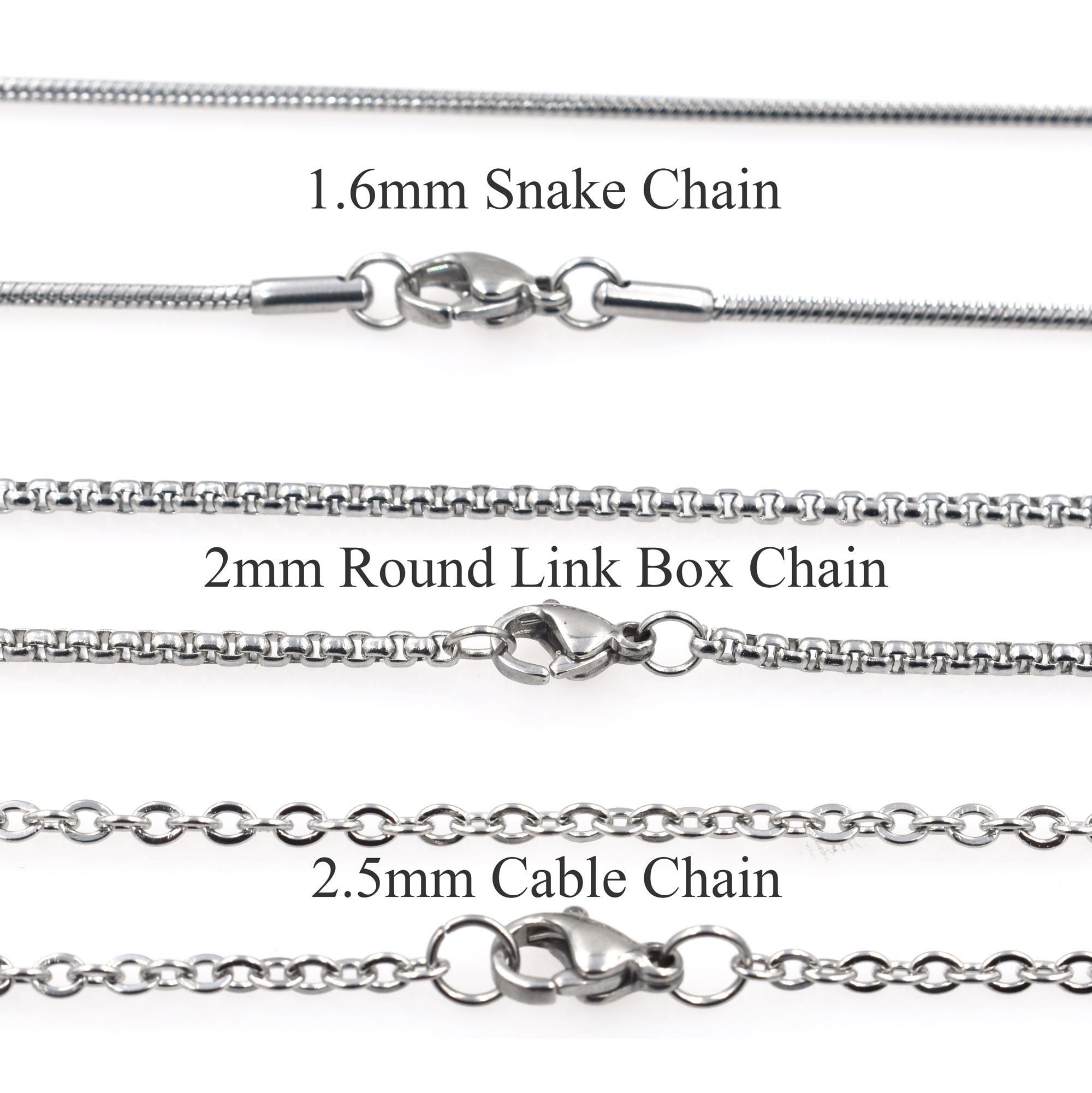 Necklace Chain Choices of Snake, Box or Cable Chain