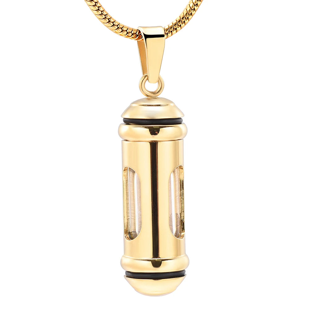 Glass & Steel Window Cylinder Urn Necklace