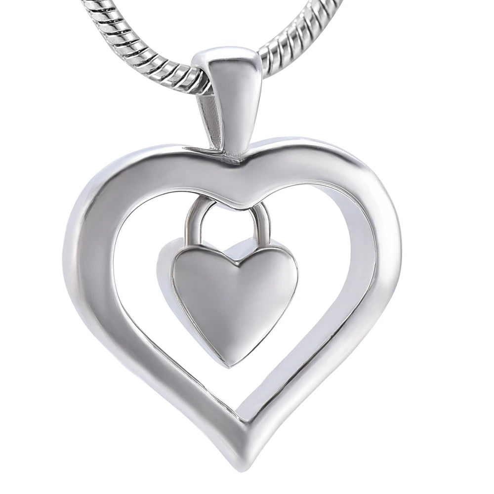 Silver Double Heart Urn Necklace