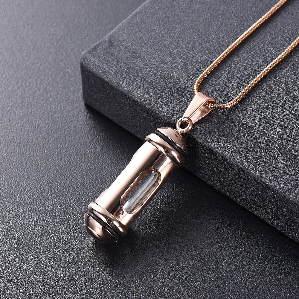 Glass & Steel Window Cylinder Urn Necklace