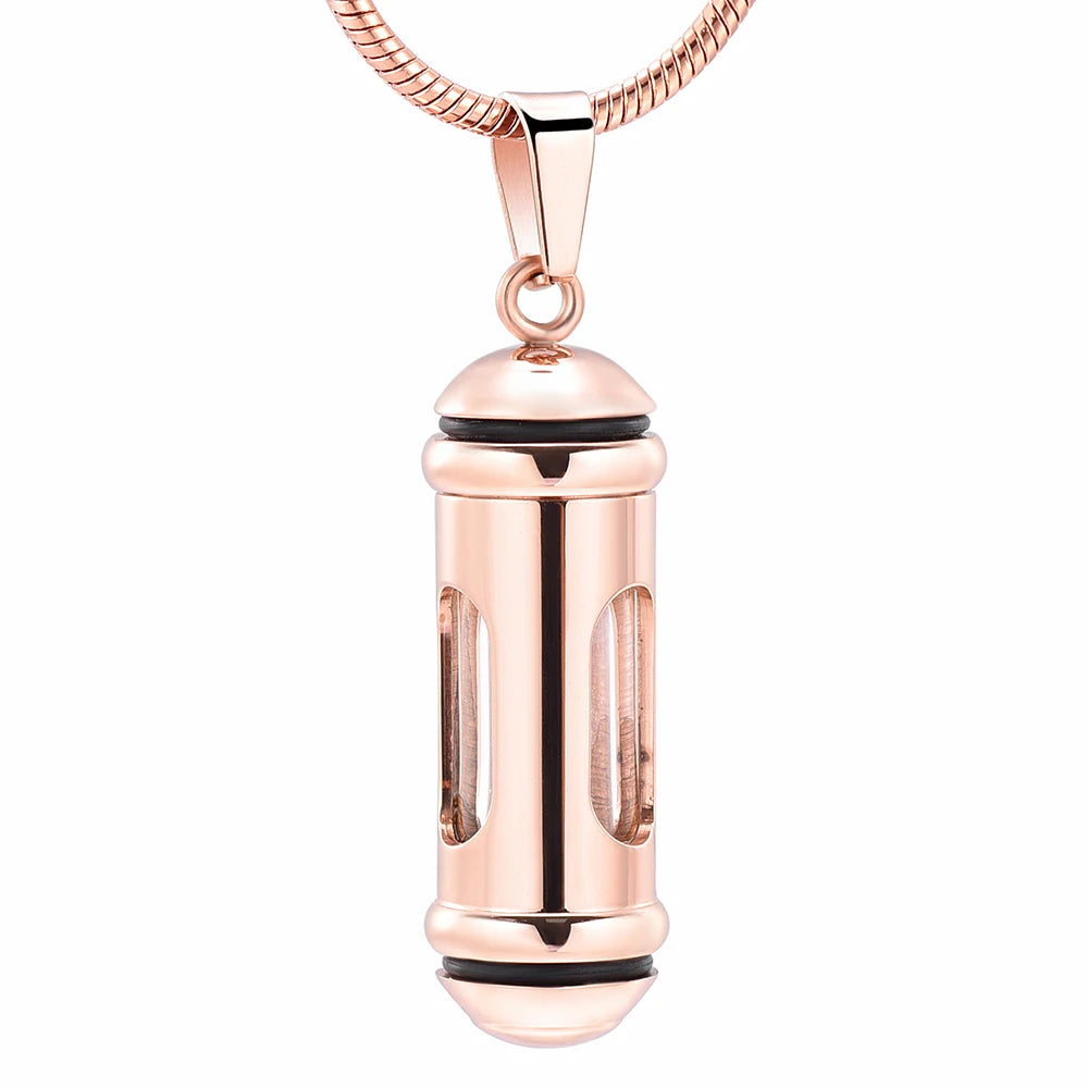 Glass & Steel Window Cylinder Urn Necklace