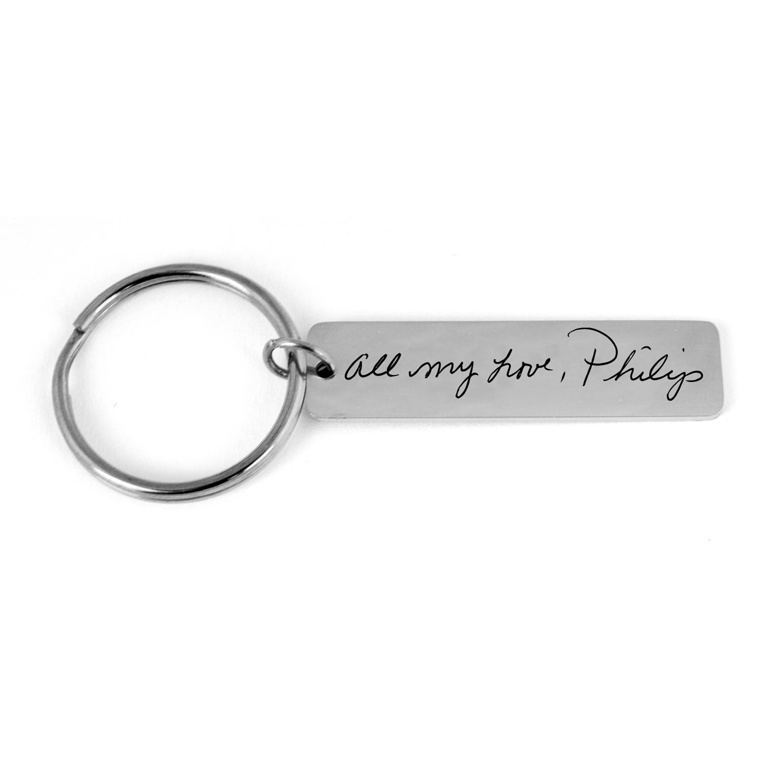 Personalised 'Own fashion handwriting' Silver Charm Keyring