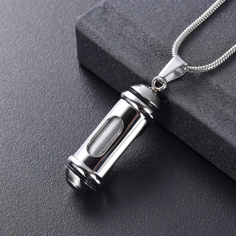 Glass & Steel Window Cylinder Urn Necklace