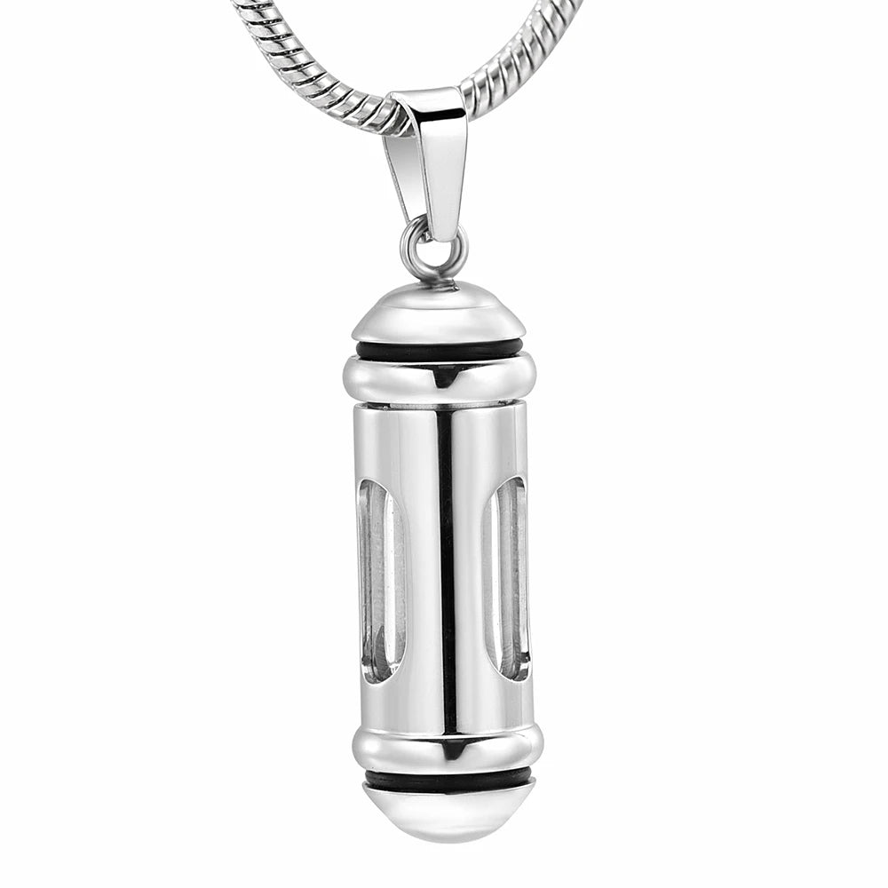 Glass & Steel Window Cylinder Urn Necklace