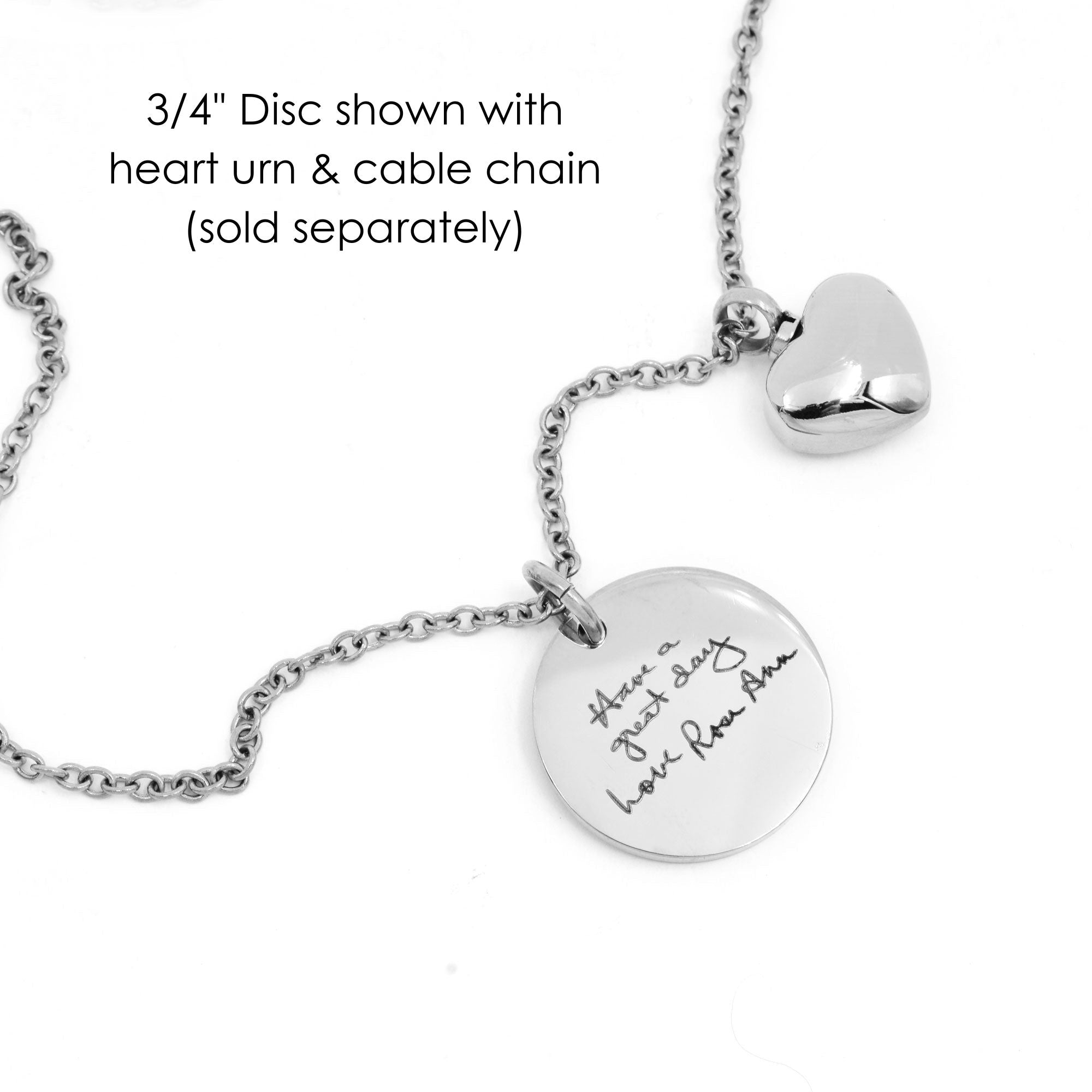 3/4" handwriting charm with optional chain & heart urn