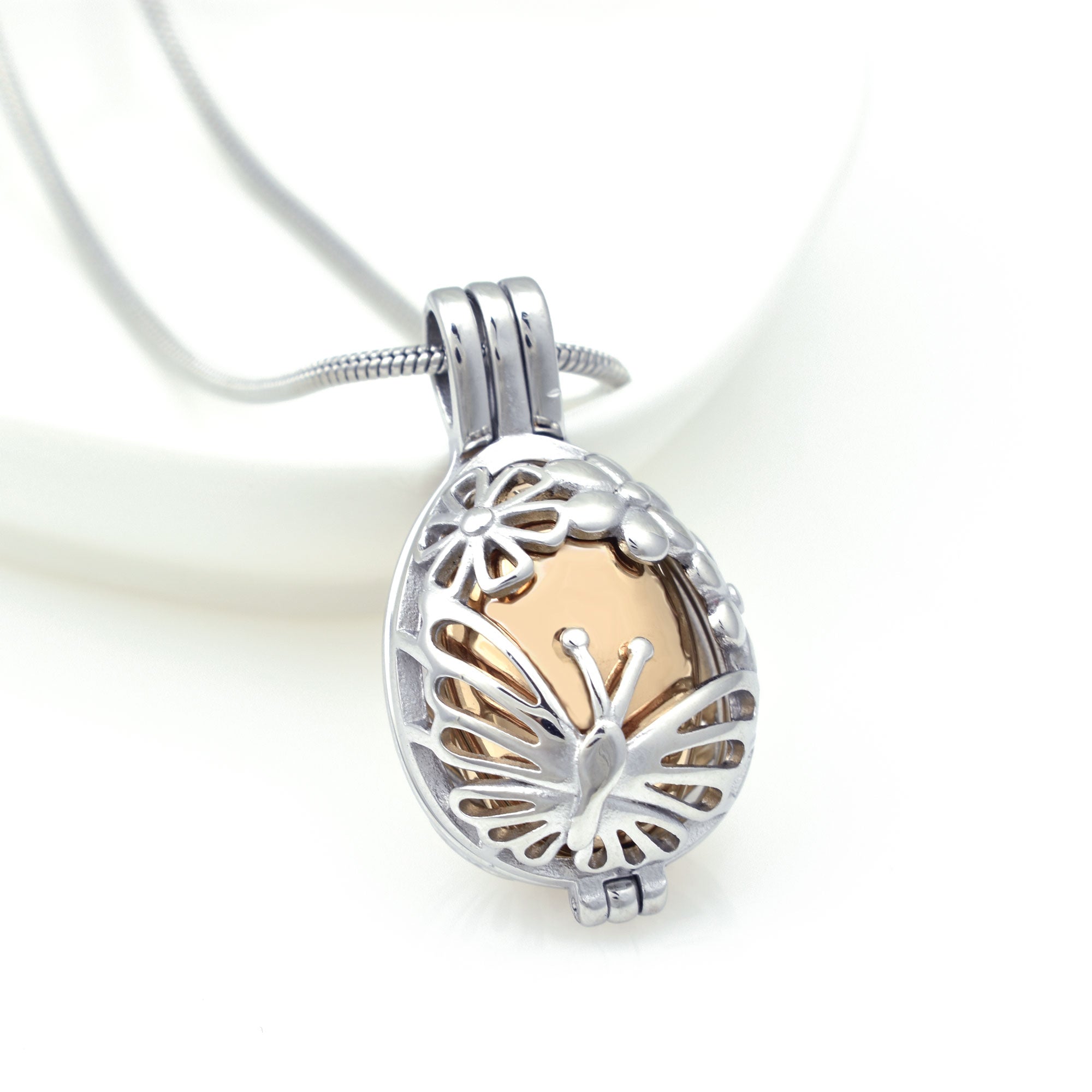 Rose Gold Butterfly & Flower Cage Locket Urn