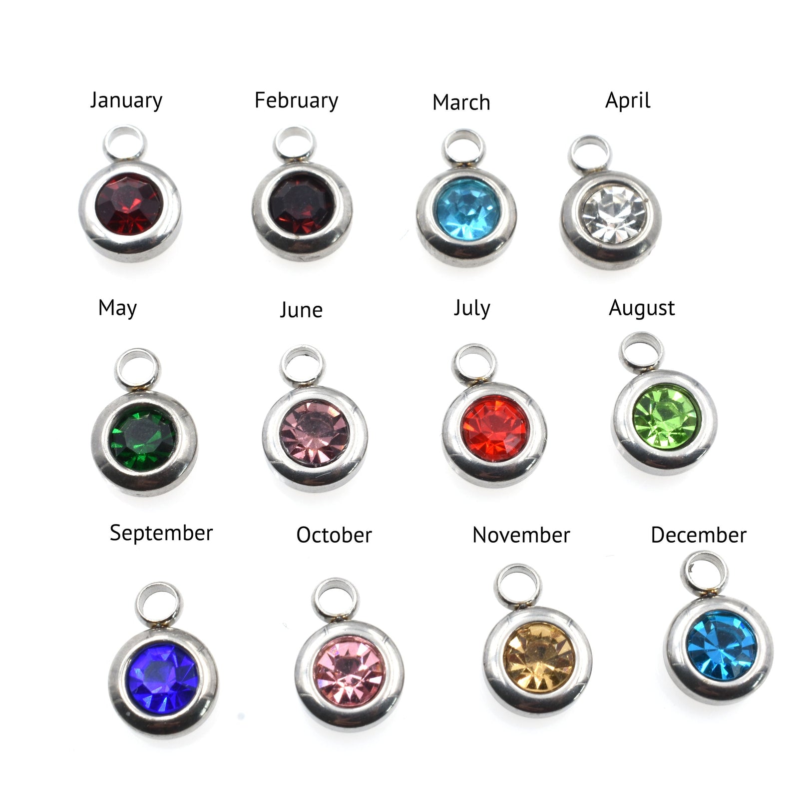 Flat Back Birthstone Charm in Stainless Steel Bezel, 6.5mm - Sarah & Essie