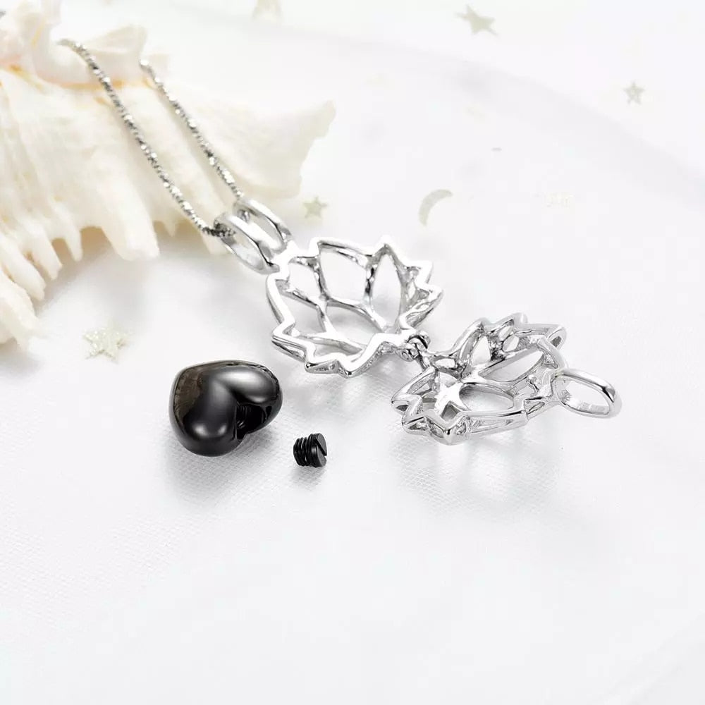 Lotus Flower with Heart Cremation Jewelry