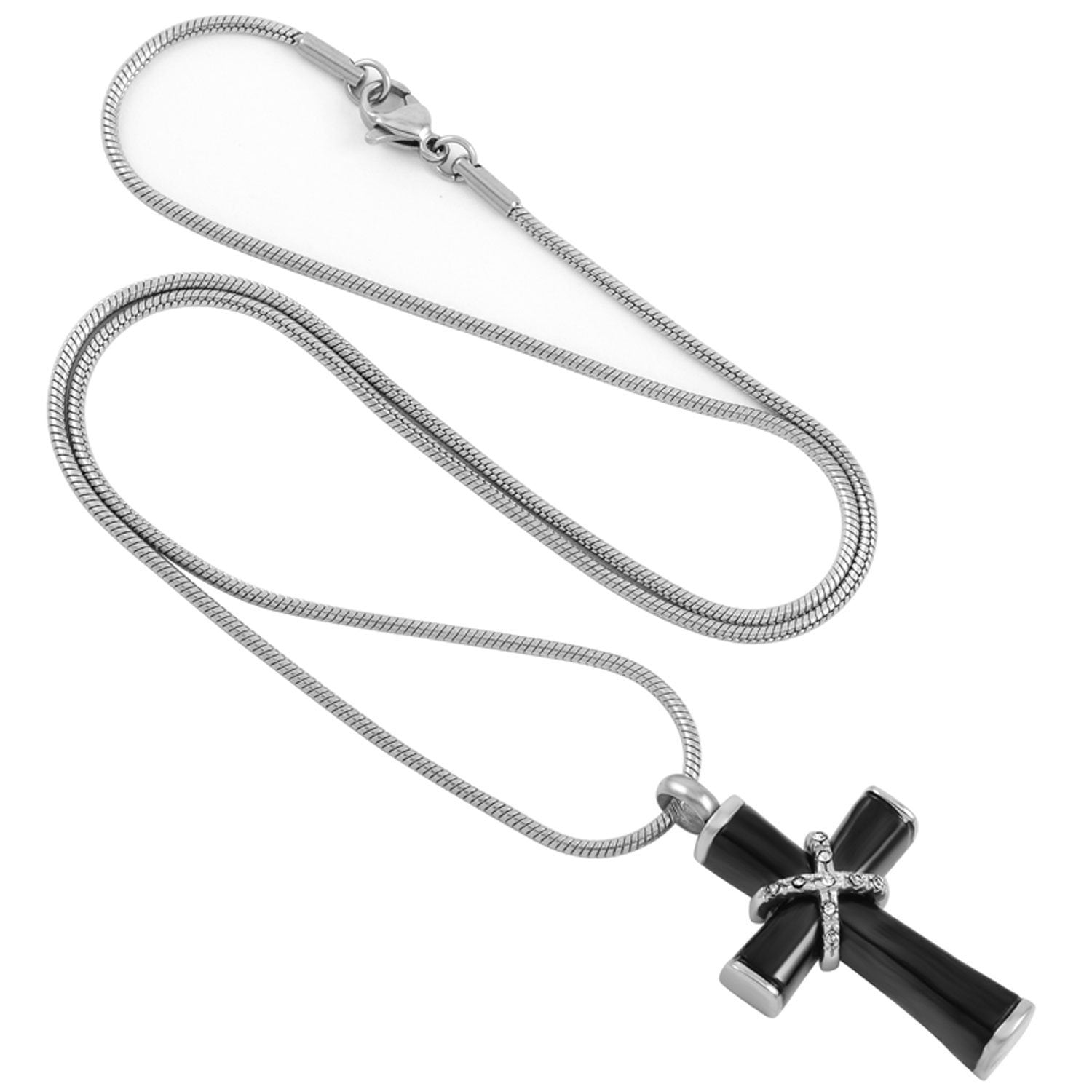 Black and Silver Hawser Cross with Crystals Cremation Jewelry