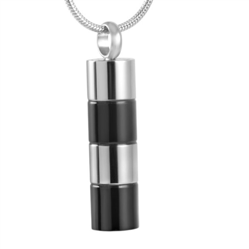 Black & Silver Cylinder Urn Necklace, front view