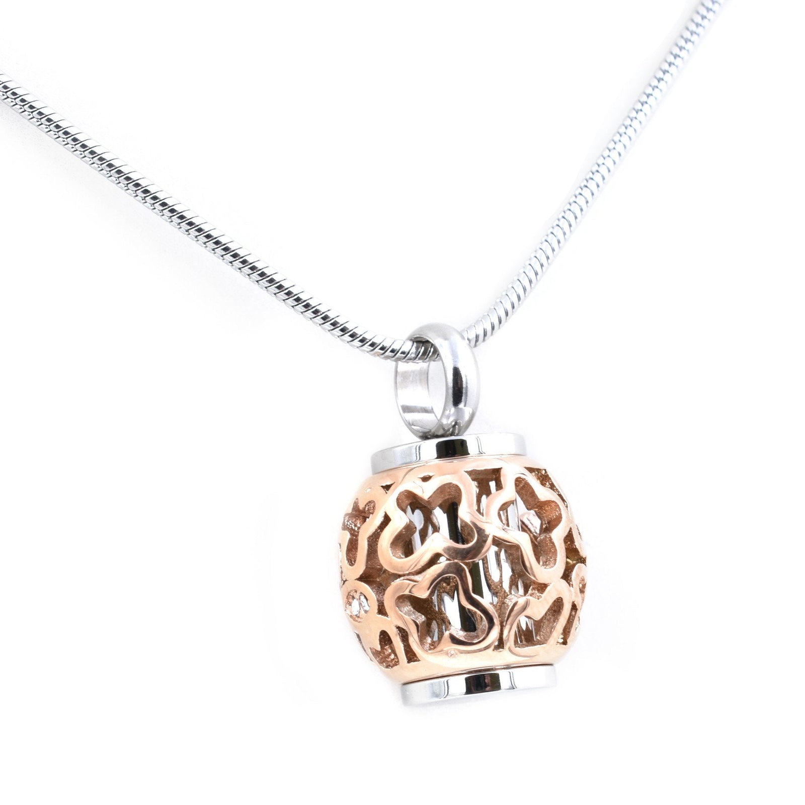 Round Openwork with Butterflies Urn Necklace Sarah & Essie Rose Gold 