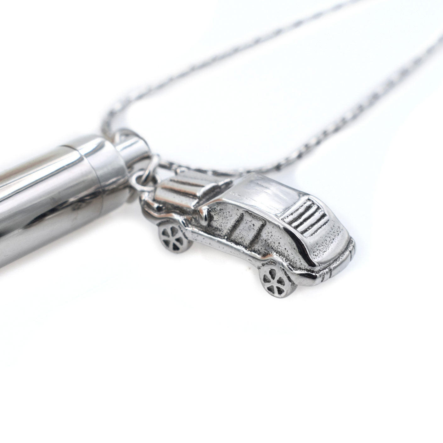 Cylinder with Car Charm Urn Necklace