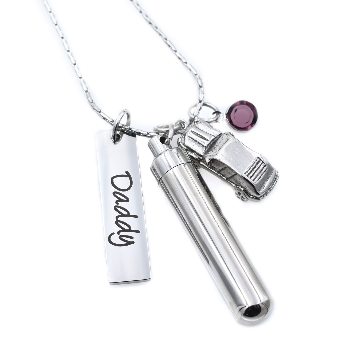 Cylinder with Car Charm Urn Necklace