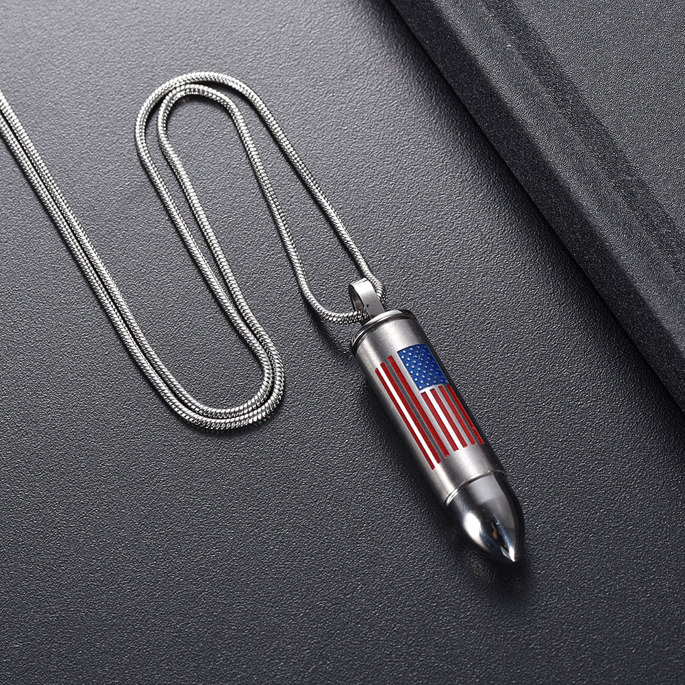 American Flag Bullet Urn Necklace