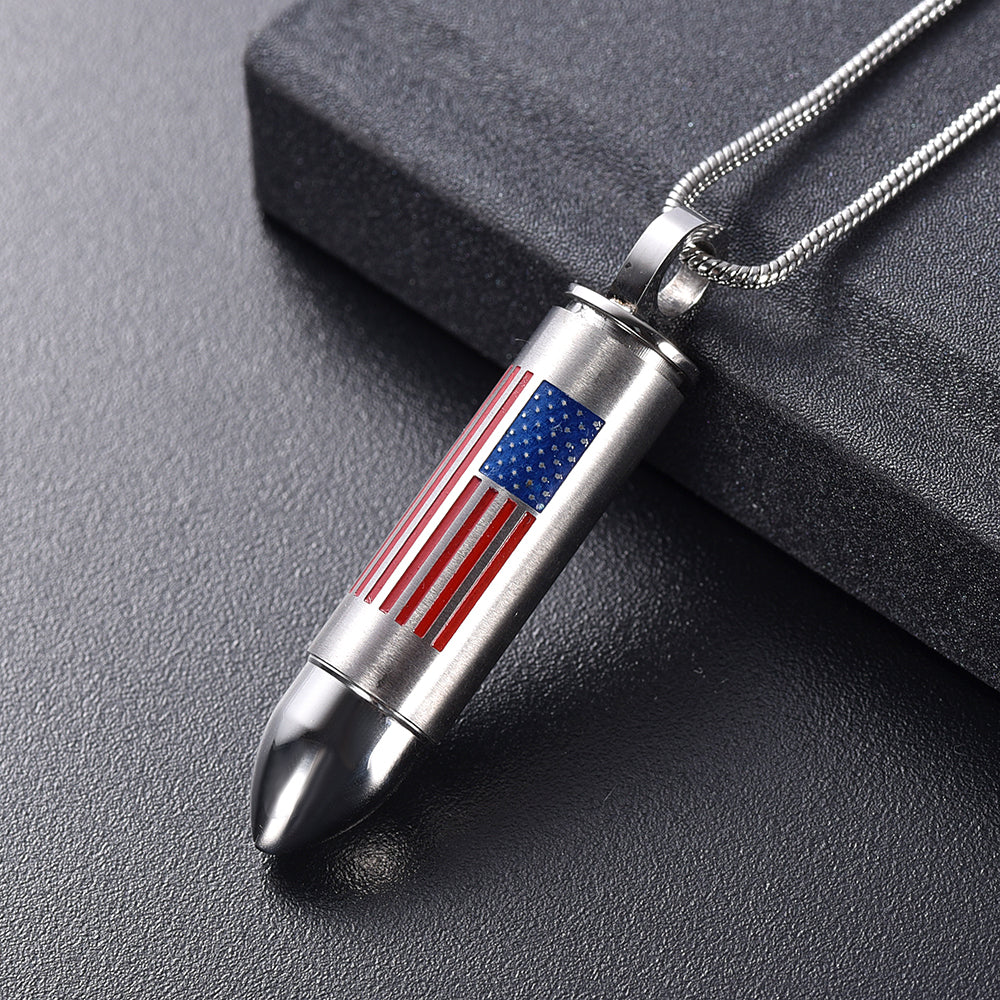 American Flag Bullet Urn Necklace