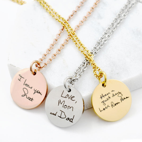 Engravable Your Own Handwriting Disc Pendant in Sterling Silver (1 Image  and 4 Lines) | Zales