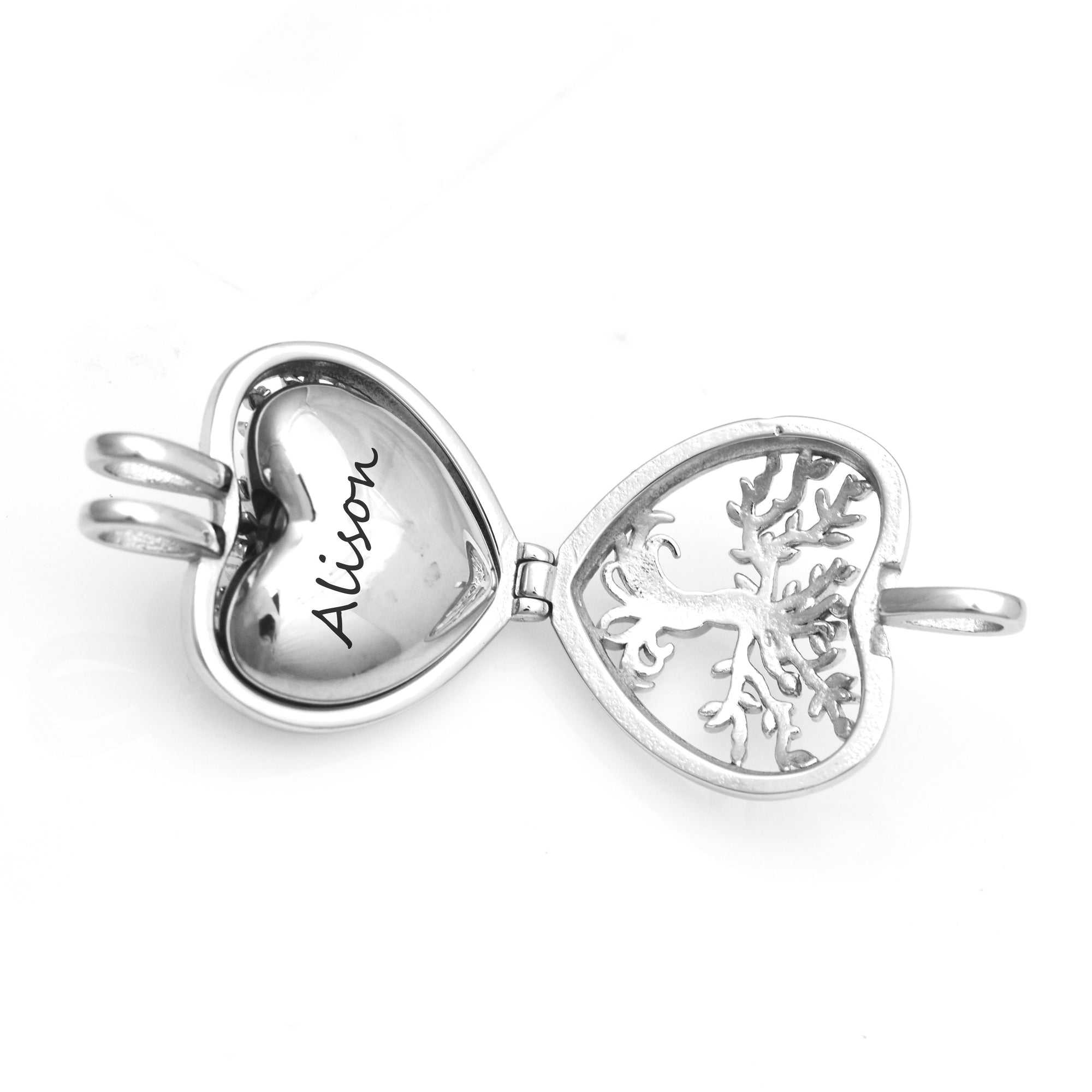 Heart Tree of Life Cremation Jewelry with sample engraving