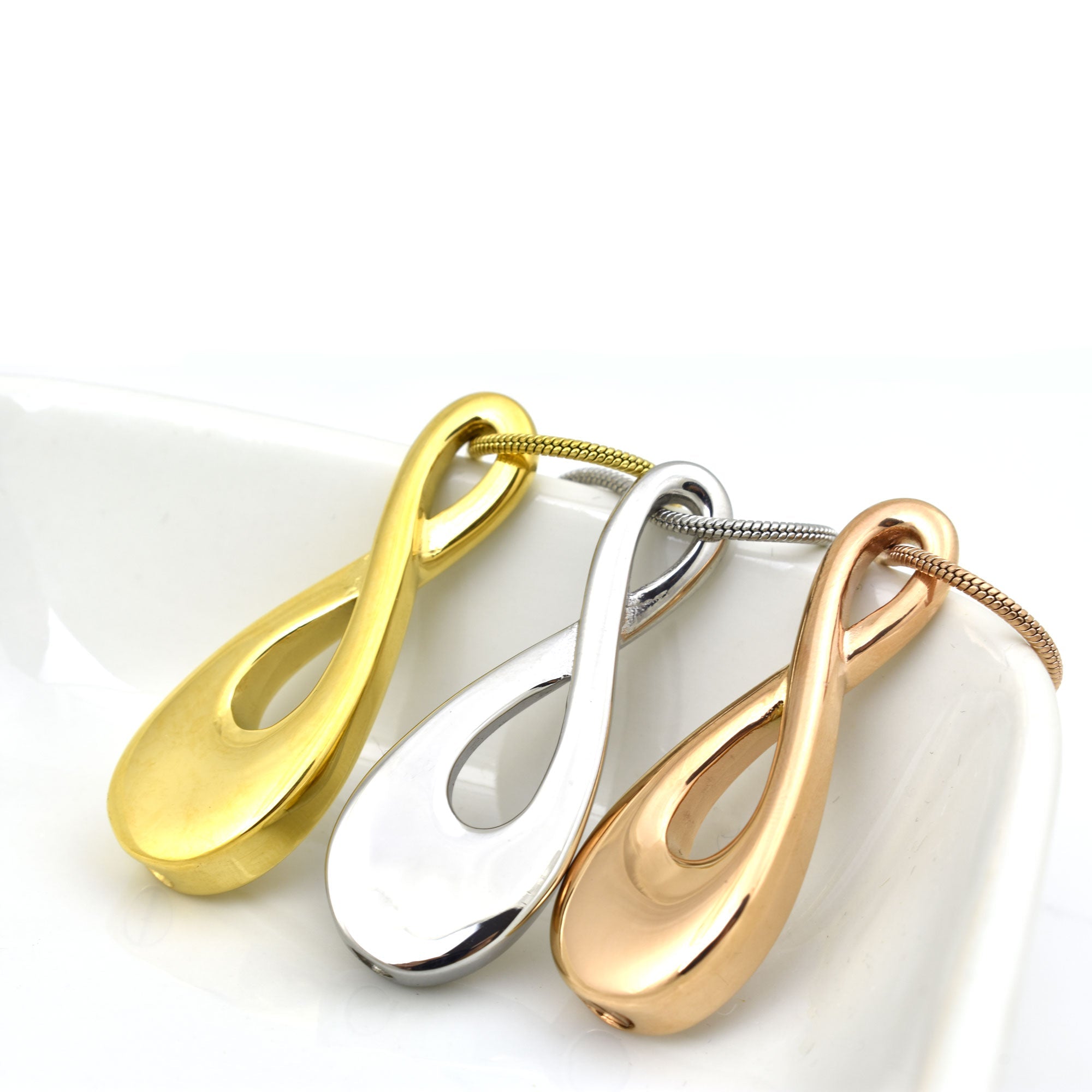 Silver, Gold and Rose Gold Infinity Cremation Necklaces