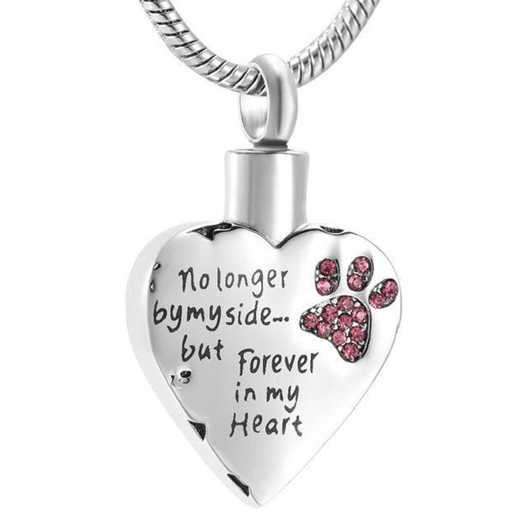 Pink Paw Print Ashes Necklace on White Background