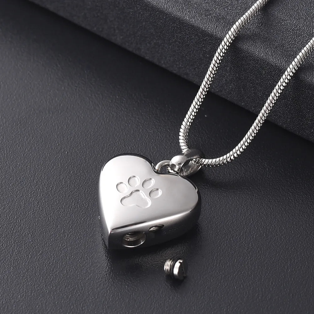 Dog Paw on Heart Cremation Jewelry
