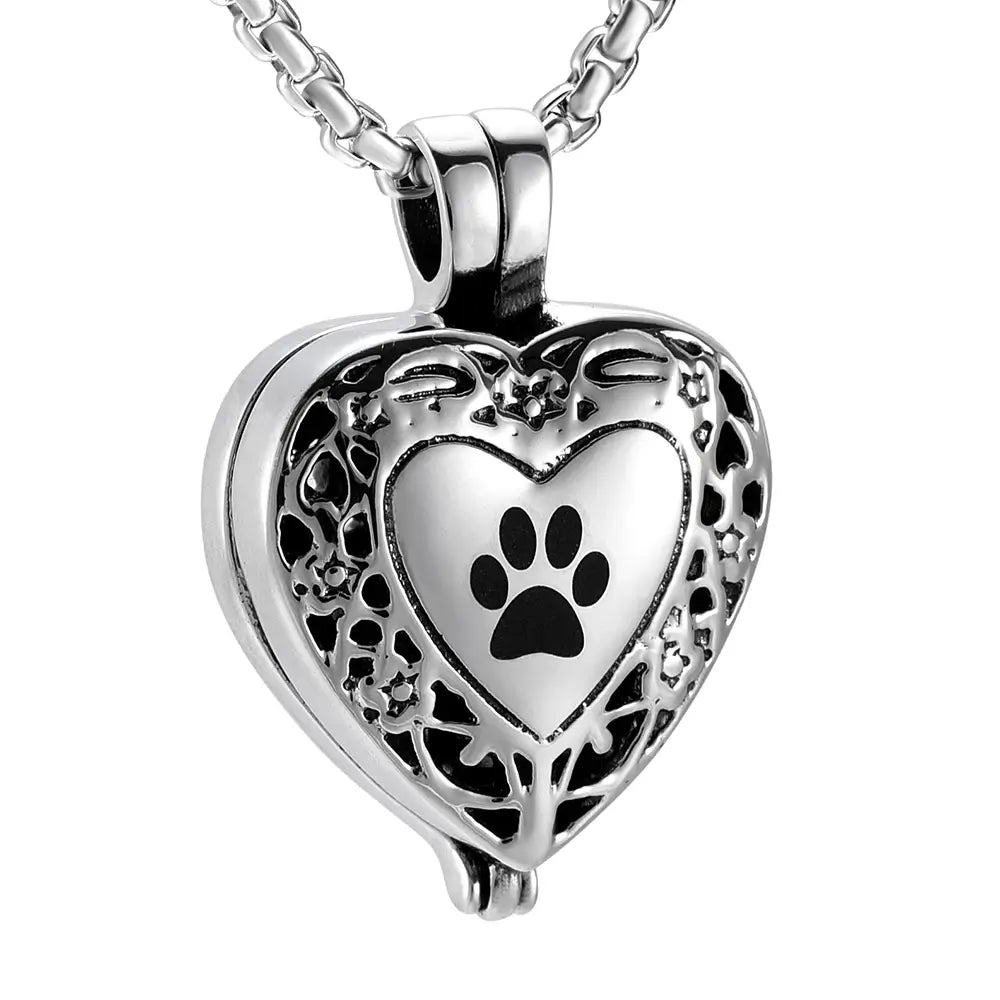 Paw Print Heart Locket Cremation Jewelry