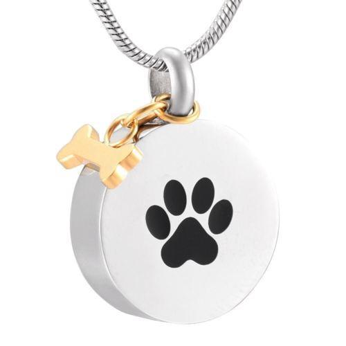 Round Paw Print with Gold Bone Urn Necklace Sarah & Essie 