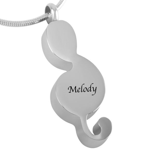 Black & Silver Treble Clef Memorial Ash Necklace, Engraved with Name